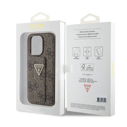 Θήκη για Apple iPhone 15 Pro Max, Guess, Grip Stand 4G Triangle Strass, Καφέ