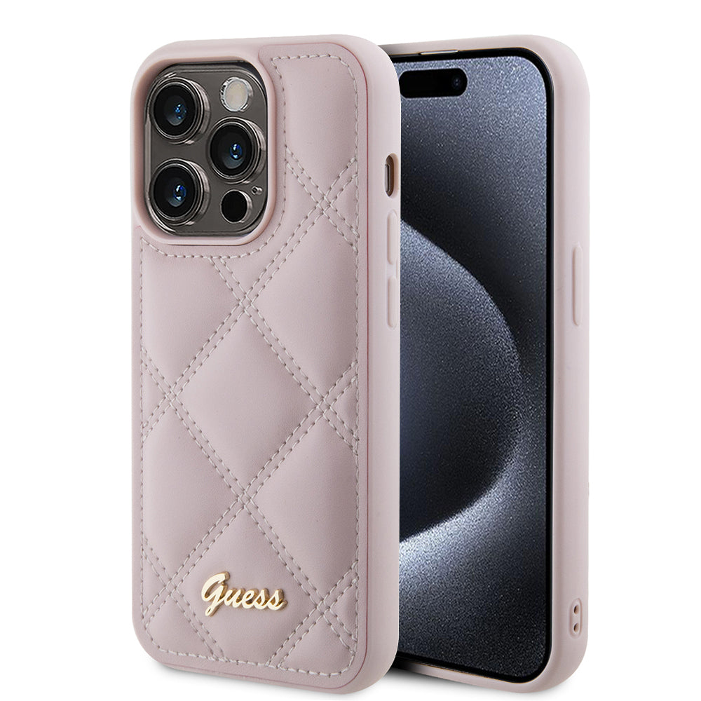Θήκη για Apple iPhone 15 Pro Max, Guess, Quilted Metal Logo, Ροζ