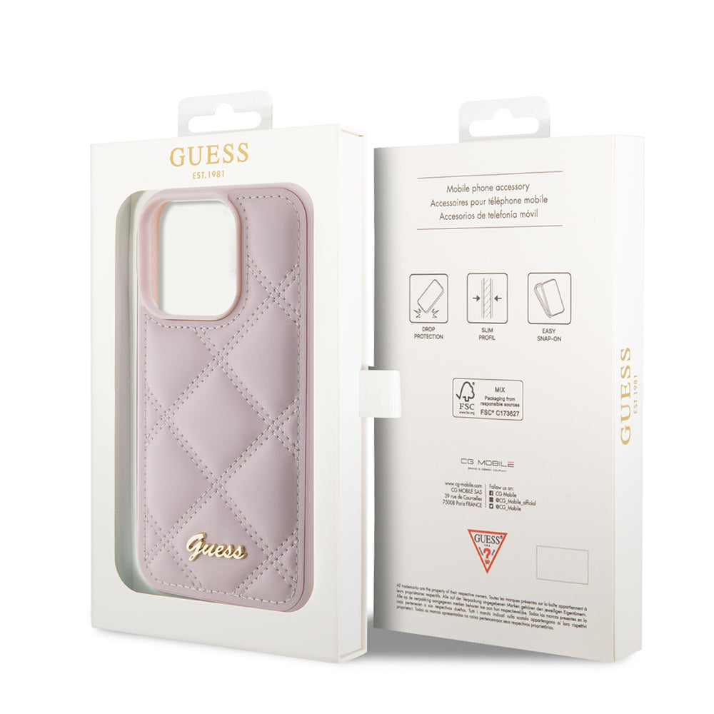 Θήκη για Apple iPhone 15 Pro Max, Guess, Quilted Metal Logo, Ροζ