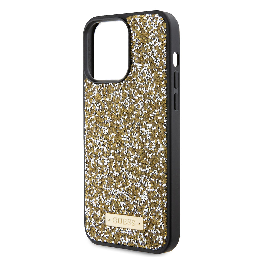 Θήκη για Apple iPhone 15 Pro Max, Guess, Rhinestone Metal Logo, Κίτρινη