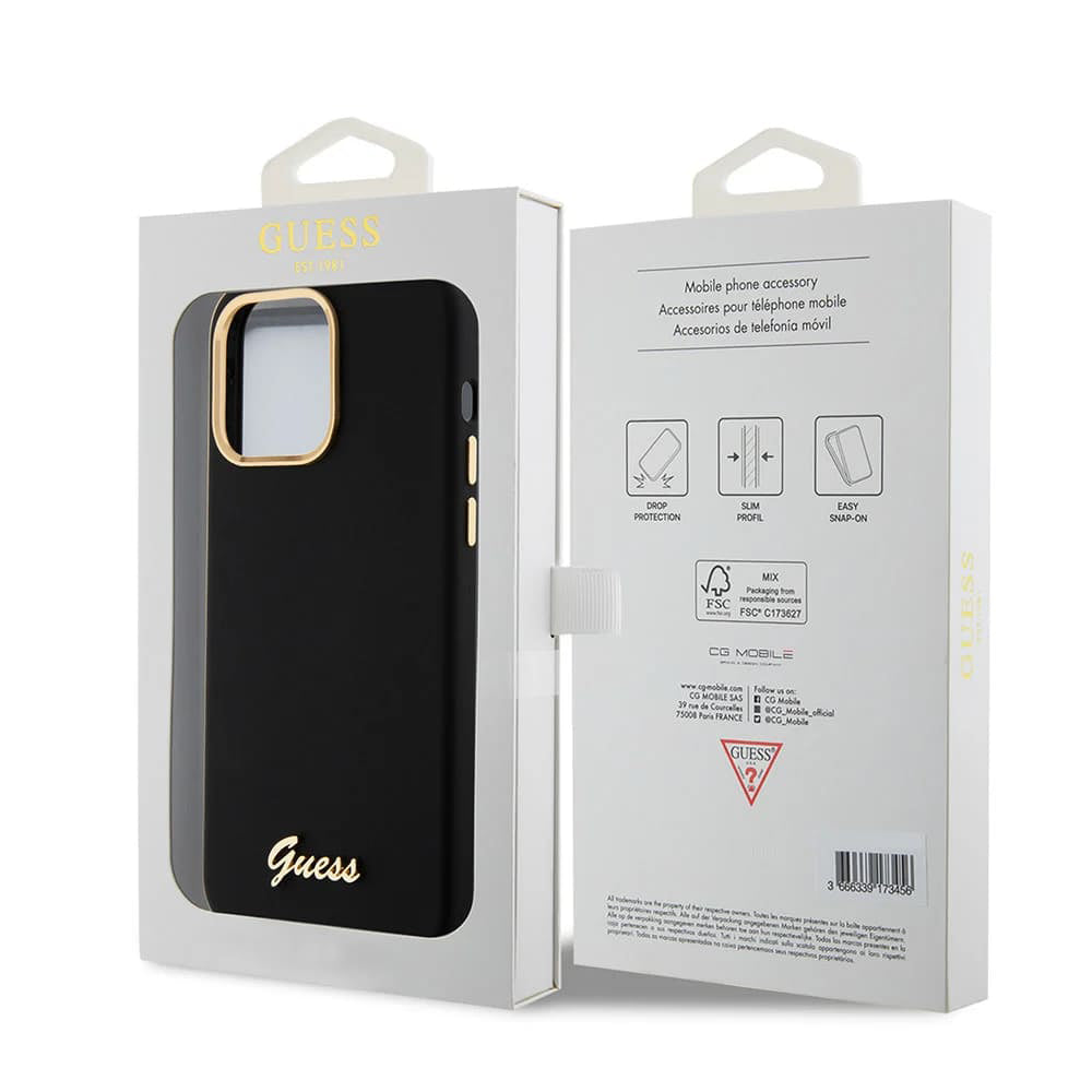 Θήκη για Apple iPhone 15 Pro Max, Guess, Script Metal Logo & Frame, Μαύρη