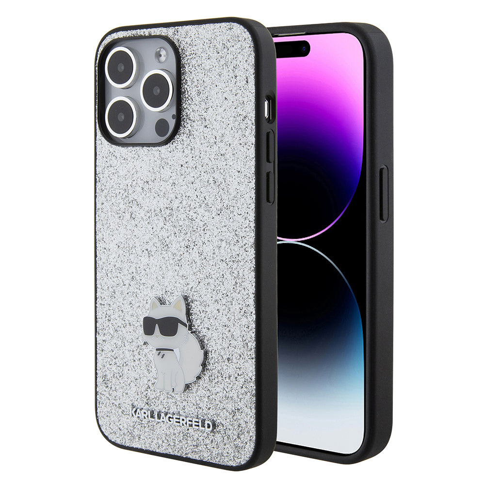 Θήκη για Apple iPhone 15 Pro Max, Karl Lagerfeld, Glitter Fixed Choupette Logo, Ασημί