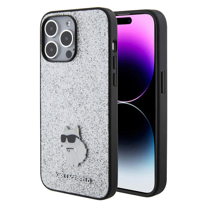 Θήκη για Apple iPhone 15 Pro Max, Karl Lagerfeld, Glitter Fixed Choupette Logo, Ασημί