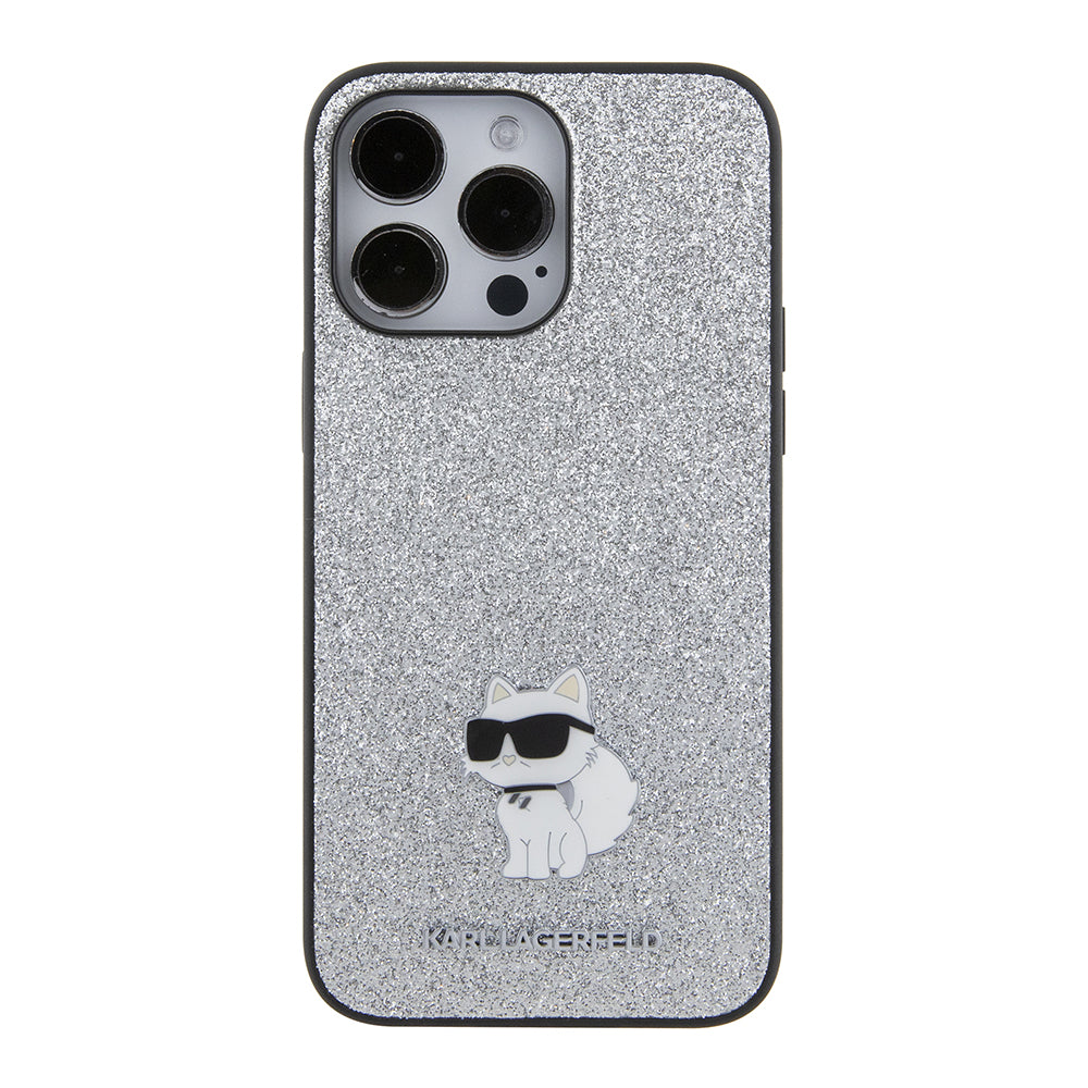 Θήκη για Apple iPhone 15 Pro Max, Karl Lagerfeld, Glitter Fixed Choupette Logo, Ασημί