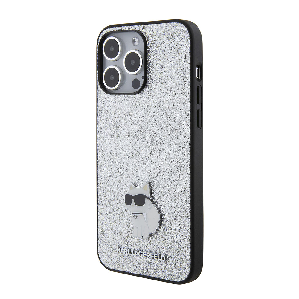 Θήκη για Apple iPhone 15 Pro Max, Karl Lagerfeld, Glitter Fixed Choupette Logo, Ασημί