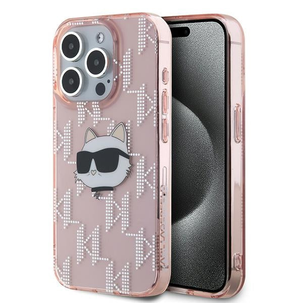 Case for Apple iPhone 15 Pro Max, Karl Lagerfeld, IML Luxury Monogram Choupette's Head, Pink