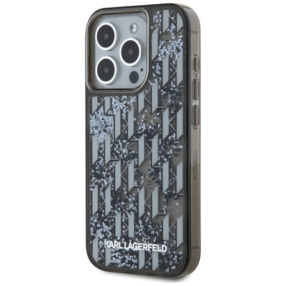 Θήκη για Apple iPhone 15 Pro Max, Karl Lagerfeld, Liquid Glitter Monogram, Μαύρη