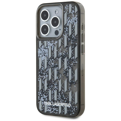 Θήκη για Apple iPhone 15 Pro Max, Karl Lagerfeld, Liquid Glitter Monogram, Μαύρη
