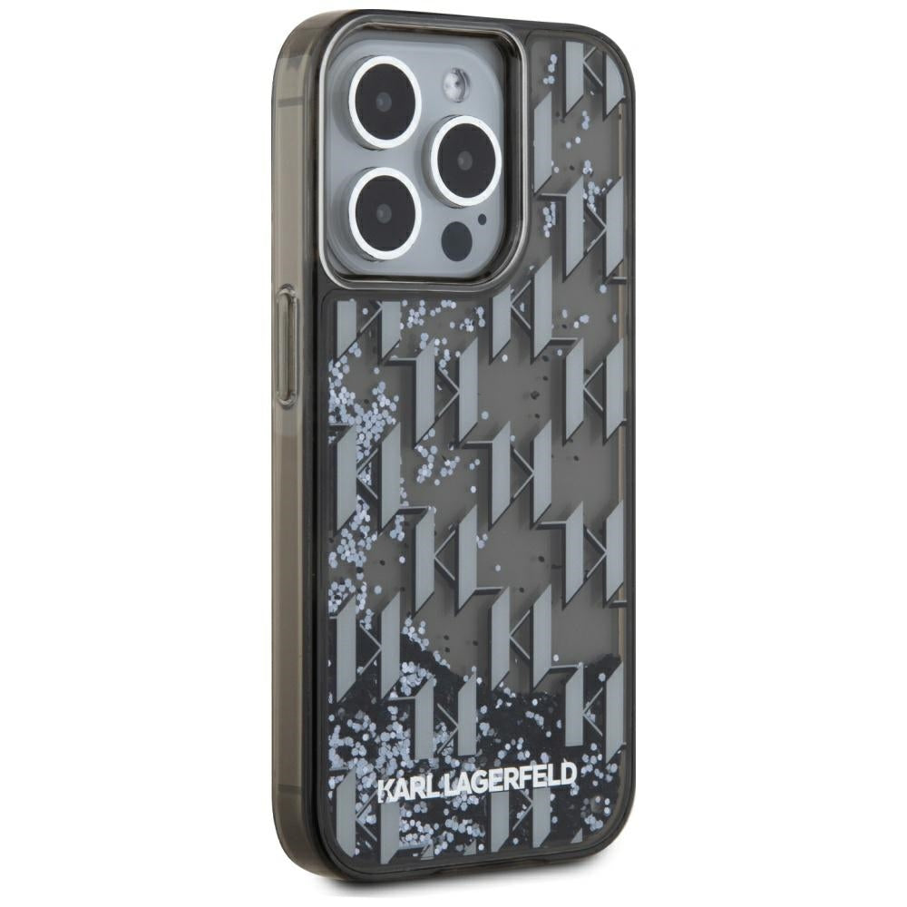 Θήκη για Apple iPhone 15 Pro Max, Karl Lagerfeld, Liquid Glitter Monogram, Μαύρη