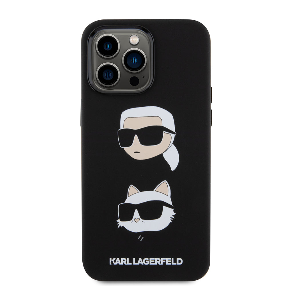 Θήκη για Apple iPhone 15 Pro Max, Karl Lagerfeld, Silicone Karl & Choupette Heads, Μαύρη