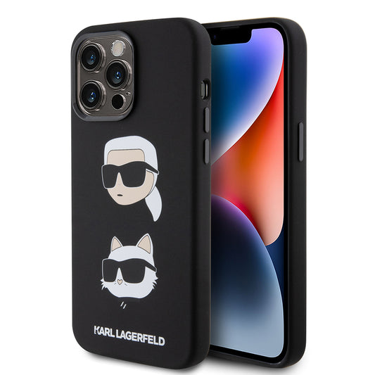 Θήκη για Apple iPhone 15 Pro Max, Karl Lagerfeld, Silicone Karl & Choupette Heads, Μαύρη