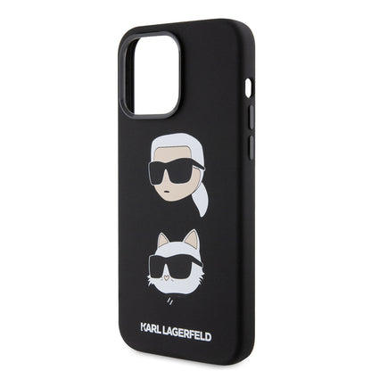 Θήκη για Apple iPhone 15 Pro Max, Karl Lagerfeld, Silicone Karl & Choupette Heads, Μαύρη