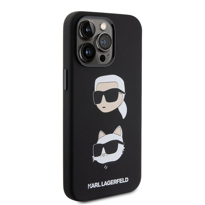 Θήκη για Apple iPhone 15 Pro Max, Karl Lagerfeld, Silicone Karl & Choupette Heads, Μαύρη