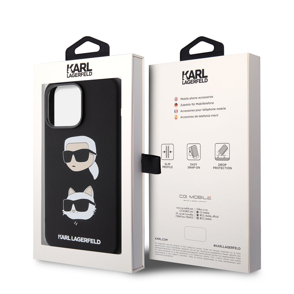 Θήκη για Apple iPhone 15 Pro Max, Karl Lagerfeld, Silicone Karl & Choupette Heads, Μαύρη