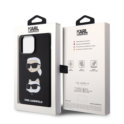Θήκη για Apple iPhone 15 Pro Max, Karl Lagerfeld, Silicone Karl & Choupette Heads, Μαύρη