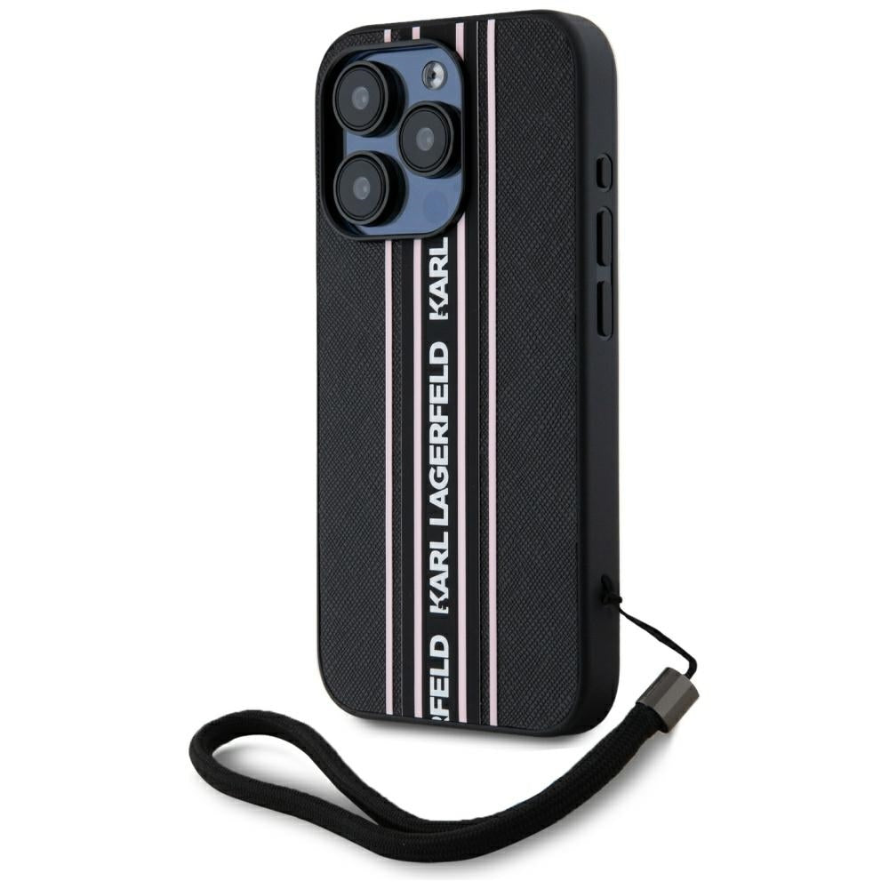 Θήκη για Apple iPhone 15 Pro Max, Karl Lagerfeld, Saffiano Athleisure Stripes with Strap, Ροζ