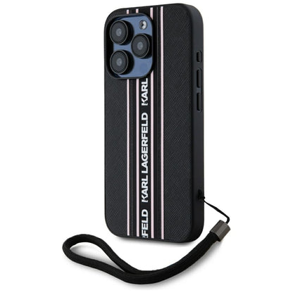 Θήκη για Apple iPhone 15 Pro Max, Karl Lagerfeld, Saffiano Athleisure Stripes with Strap, Ροζ