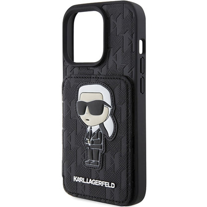 Θήκη για Apple iPhone 15 Pro Max, Karl Lagerfeld, Saffiano Cardslots and Stand Monogram Ikonik Karl, Μαύρη