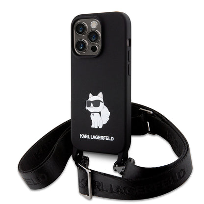 Θήκη για Apple iPhone 15 Pro Max, Karl Lagerfeld, Silicone Crossbody Ikonik Karl, Μαύρη