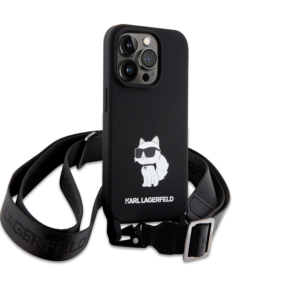 Θήκη για Apple iPhone 15 Pro Max, Karl Lagerfeld, Silicone Crossbody Ikonik Karl, Μαύρη