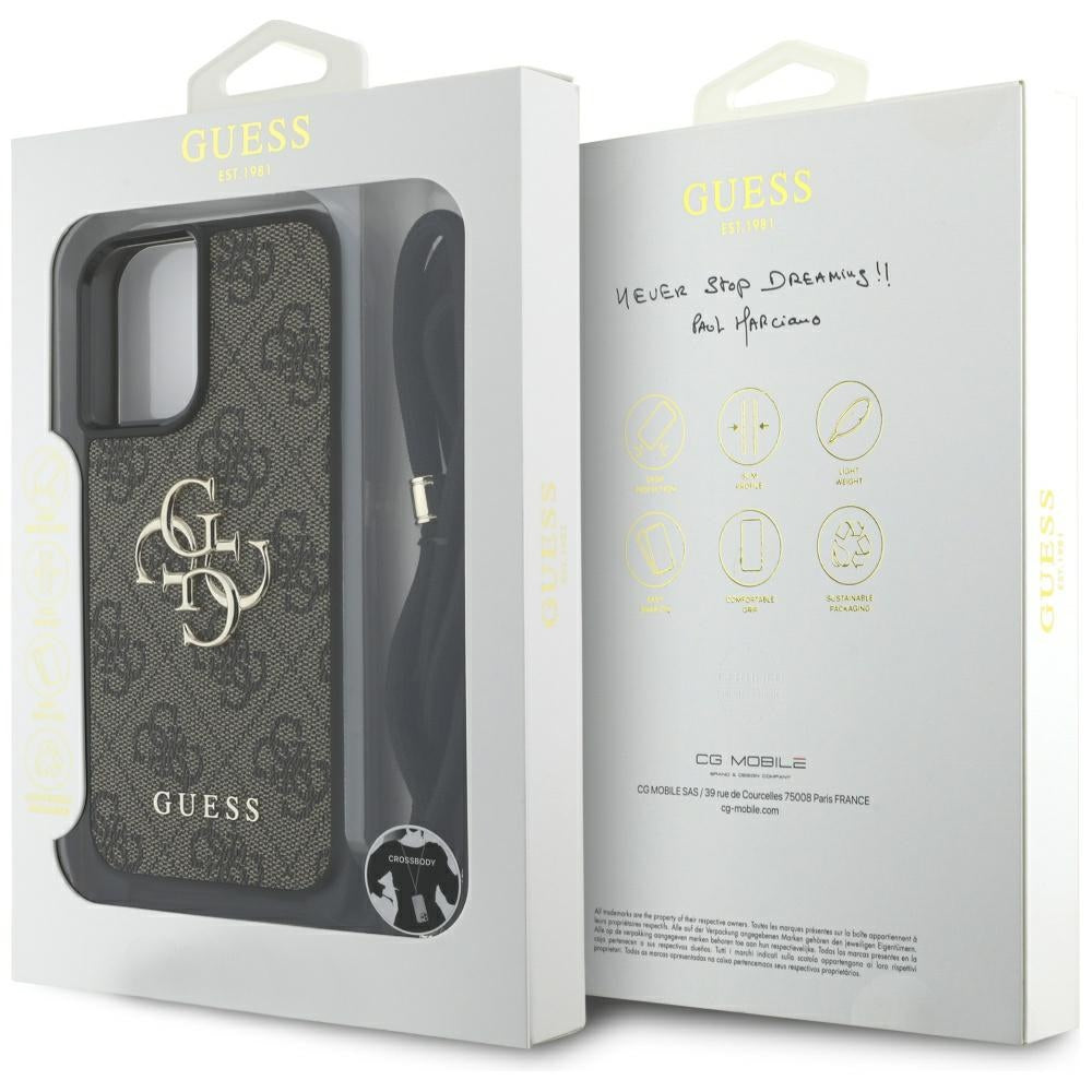 Θήκη για Apple iPhone 16, Guess, 4G CBDY Big Logo with Cord Strap, Καφέ