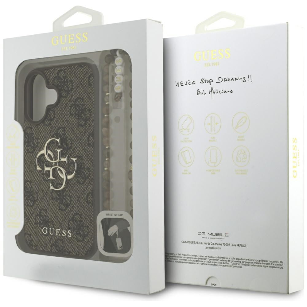 Θήκη για Apple iPhone 16, Guess, 4G Classic Logo with Strap, Καφέ