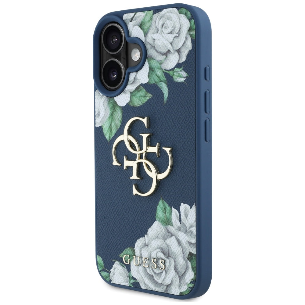 Θήκη για Apple iPhone 16, Guess, 4G Grained Roses Big Logo, Μπλε