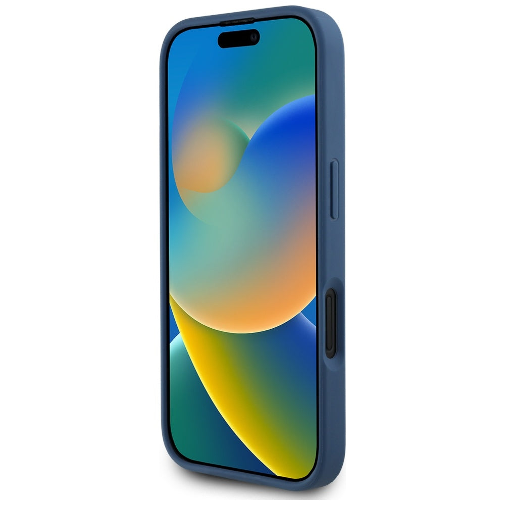 Θήκη για Apple iPhone 16, Guess, 4G Grained Roses Big Logo, Μπλε