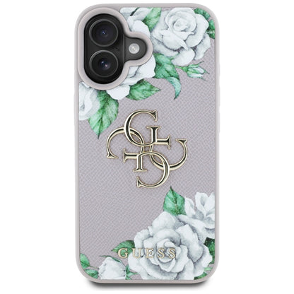Case for Apple iPhone 16, Guess, 4G Grained Roses Big Logo, Purple