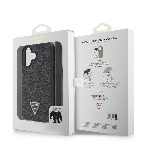 Θήκη για Apple iPhone 16, Guess, Crossbody 4G Triangle Strass, Μαύρη