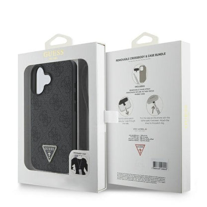 Θήκη για Apple iPhone 16, Guess, Crossbody 4G Triangle Strass, Μαύρη