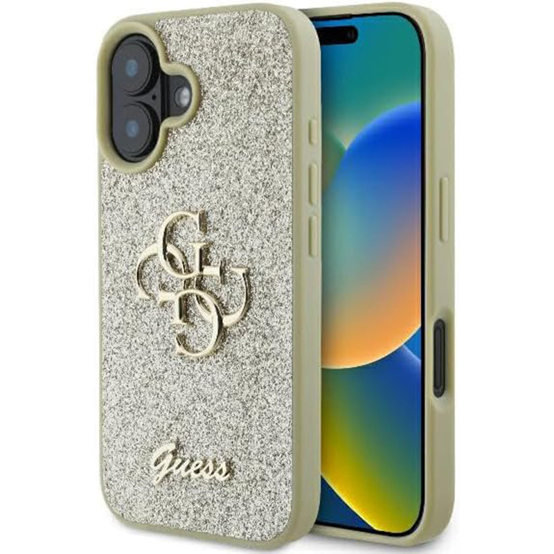 Θήκη για Apple iPhone 16, Guess, Fixed Glitter Big 4G, Χρυσή