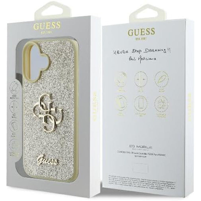 Θήκη για Apple iPhone 16, Guess, Fixed Glitter Big 4G, Χρυσή