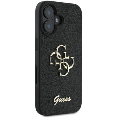 Case for Apple iPhone 16, Guess, Fixed Glitter Big 4G, Black