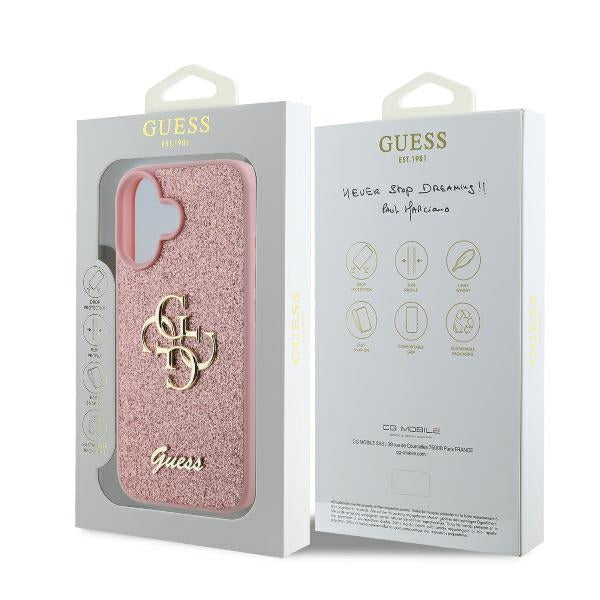 Θήκη για Apple iPhone 16, Guess, Fixed Glitter Big 4G, Ροζ