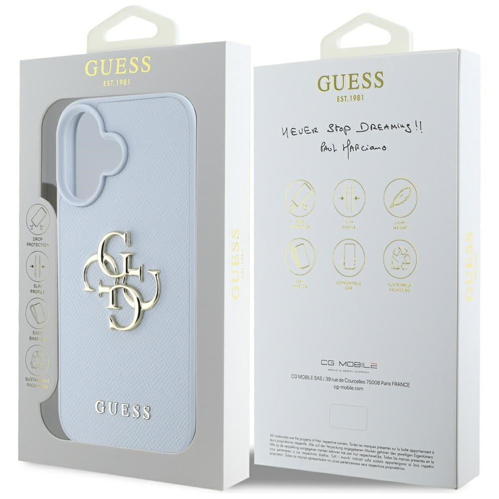 Θήκη για Apple iPhone 16, Guess, Grained Big 4G Logo Small Classic Logo, Μπλε