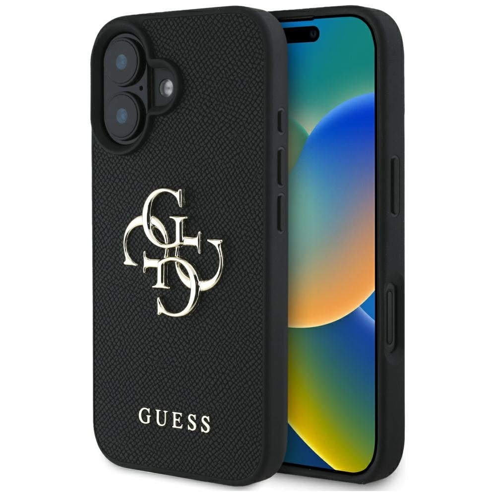 Θήκη για Apple iPhone 16, Guess, Grained Big 4G Logo Small Classic Logo, Μαύρη