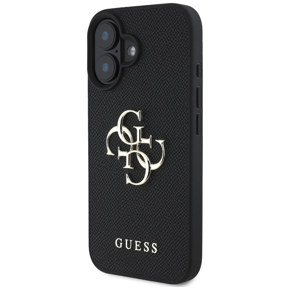 Θήκη για Apple iPhone 16, Guess, Grained Big 4G Logo Small Classic Logo, Μαύρη