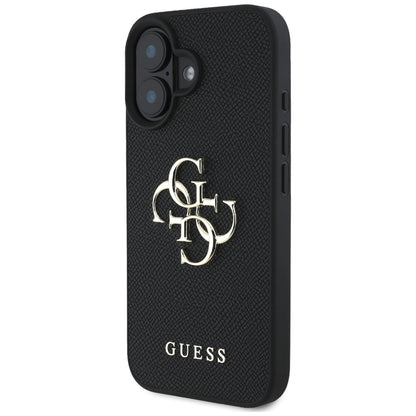 Θήκη για Apple iPhone 16, Guess, Grained Big 4G Logo Small Classic Logo, Μαύρη