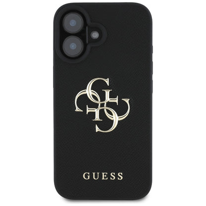Θήκη για Apple iPhone 16, Guess, Grained Big 4G Logo Small Classic Logo, Μαύρη