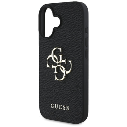 Θήκη για Apple iPhone 16, Guess, Grained Big 4G Logo Small Classic Logo, Μαύρη