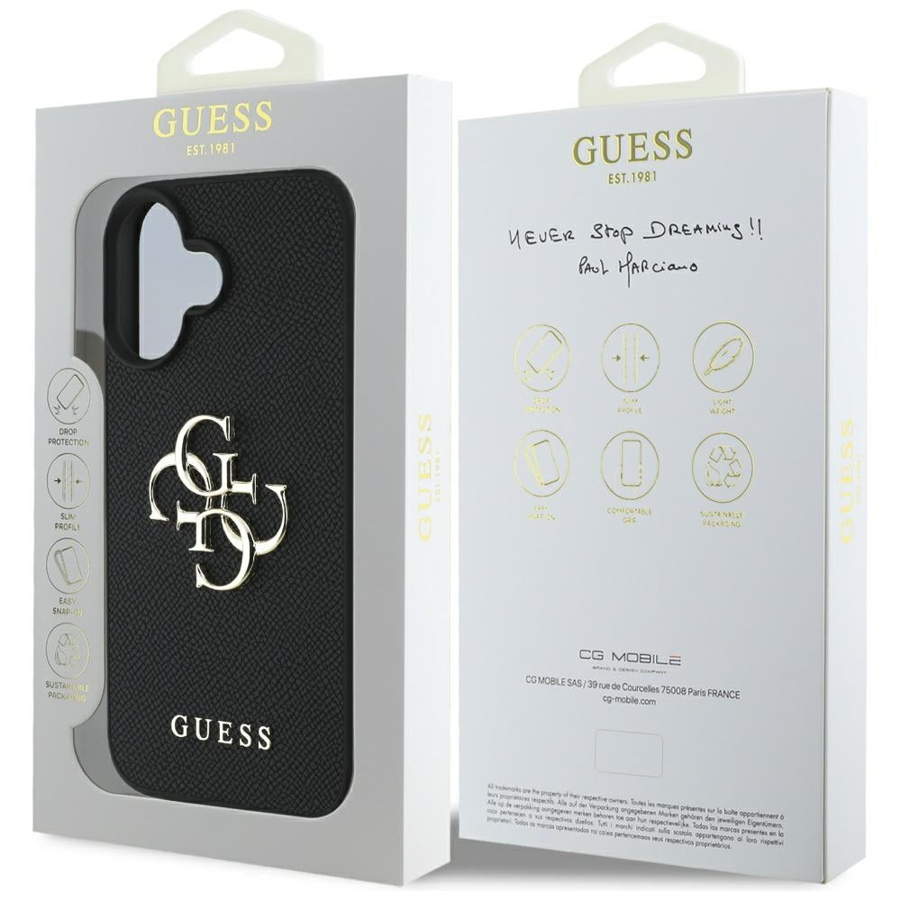 Θήκη για Apple iPhone 16, Guess, Grained Big 4G Logo Small Classic Logo, Μαύρη