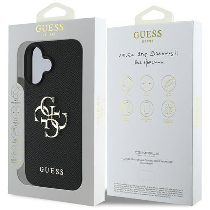 Θήκη για Apple iPhone 16, Guess, Grained Big 4G Logo Small Classic Logo, Μαύρη