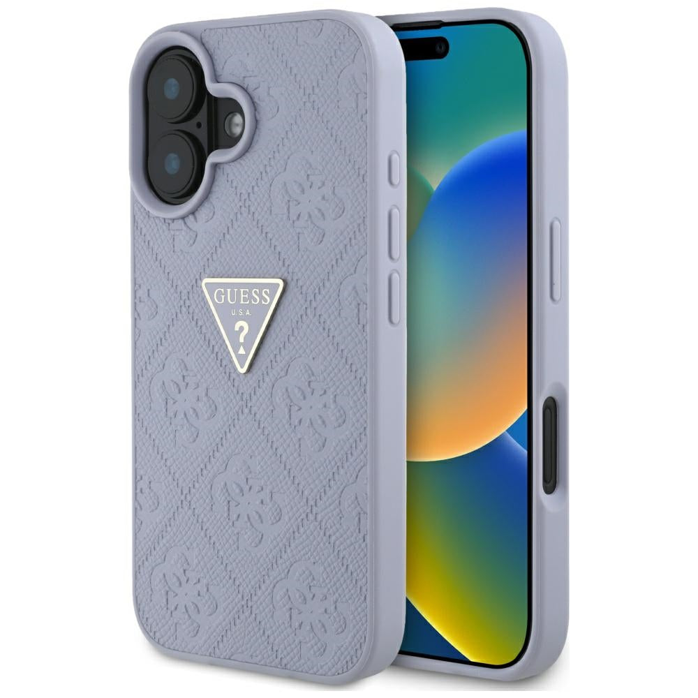 Θήκη για Apple iPhone 16, Guess, Hot Stamp 4G Pattern Triangle Logo, Ανοιχτό Μωβ