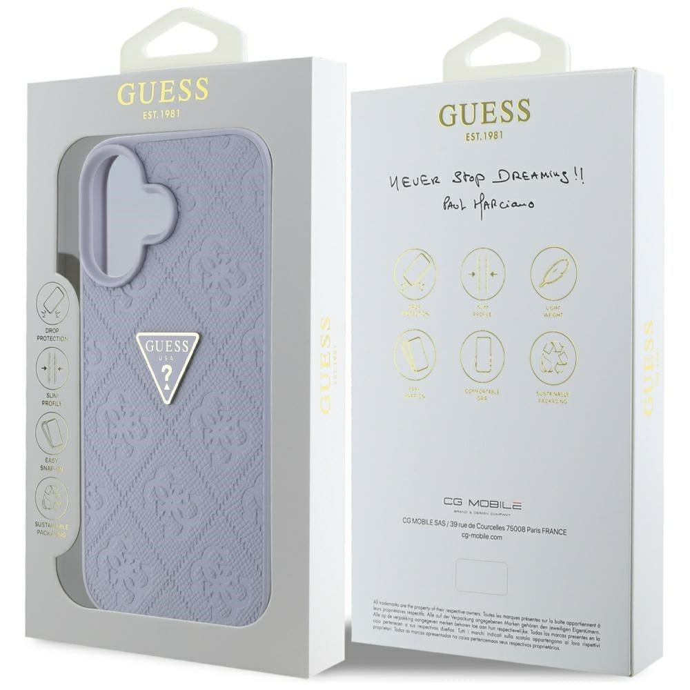 Θήκη για Apple iPhone 16, Guess, Hot Stamp 4G Pattern Triangle Logo, Ανοιχτό Μωβ