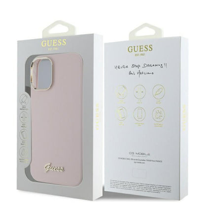 Θήκη για Apple iPhone 16, Guess, Script Metal Logo & Frame, Ροζ