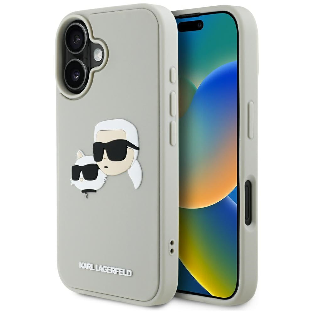 Θήκη για Apple iPhone 16, Karl Lagerfeld, 3D Rubber Karl & Choupette, Μπεζ