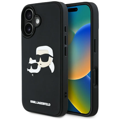 Θήκη για Apple iPhone 16, Karl Lagerfeld, 3D Rubber Karl & Choupette, Μαύρη