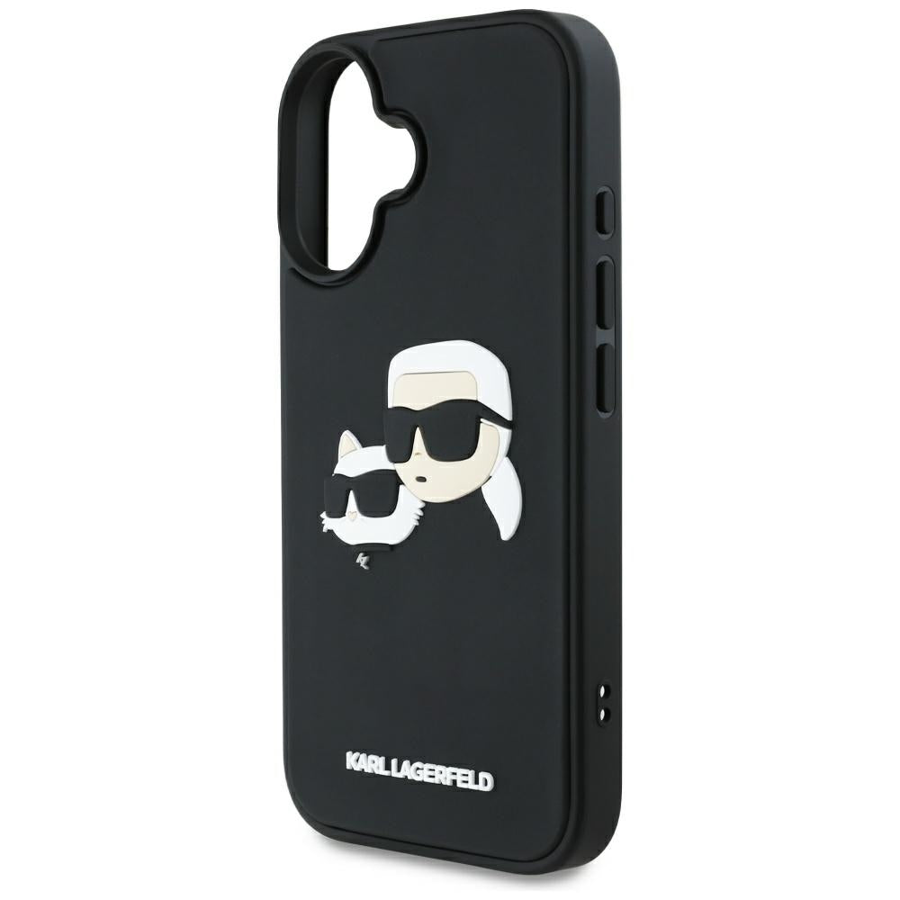 Θήκη για Apple iPhone 16, Karl Lagerfeld, 3D Rubber Karl & Choupette, Μαύρη