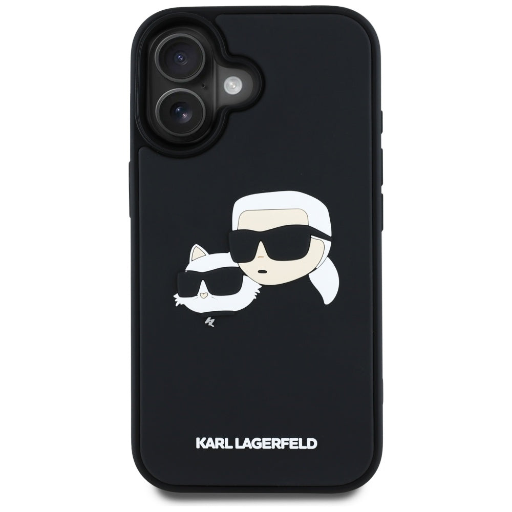 Θήκη για Apple iPhone 16, Karl Lagerfeld, 3D Rubber Karl & Choupette, Μαύρη